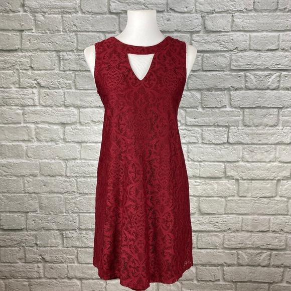 Miami Red Lace Cutout Neckline Dress - Picture 1 of 5